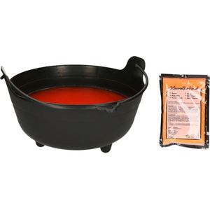 Halloween heksenketel/kookpot met heksensoep - 28 cm - incl. kleurpoeder oranje - Feestdecoratievoorwerp