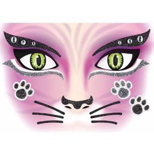 Gezicht glitter plakkers poes/kat - Verkleed tatoeages