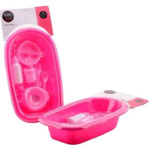 Poppen speelgoed badset 8 delig roze - Babypoppenverzorgingsproducten