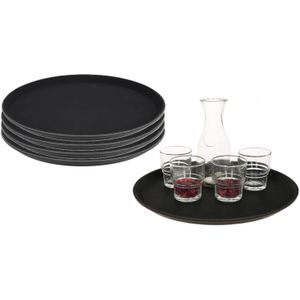 Horeca dienblad met anti- 5x -slip laag - zwart - kunststof  - D35 cm - rond dienblad - Dienbladen