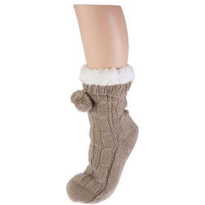 Gebreide beige huissokken - Verwarmde sokken