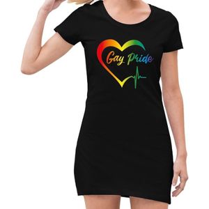 Zwart gaypride jurkje kloppend hart regenboog bedrukking voor dames - Feestjurkjes