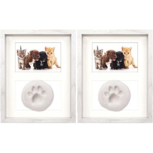 2x stuks houten fotolijstje met pootafdruk kit geschikt voor een foto van 10 x 15 cm - Fotolijsten