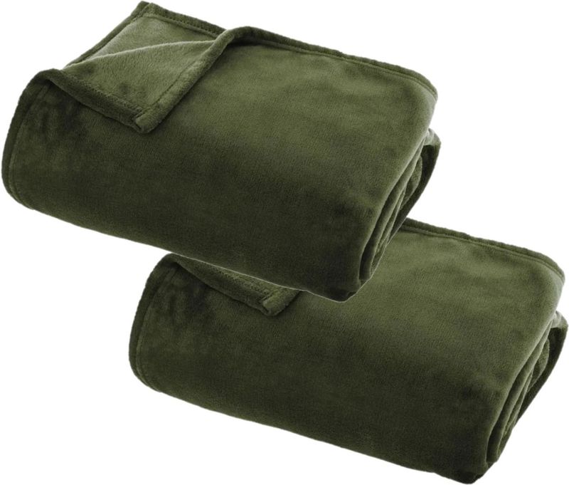 Atmosphera - Plaid Deken - Olijfgroen - Polyester - 2 Stuks