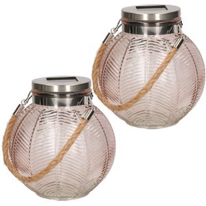 Anna's Collection - Solar Lantaarn - Roze - Glas - 2x Stuks
