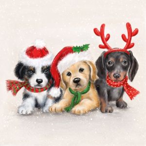 Kerst thema servetten - 20x st - 33 x 33 cm - honden print - Feestservetten