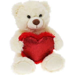 Pluche knuffelbeer/teddybeer met hartje - wit - 26 cm - Knuffelberen
