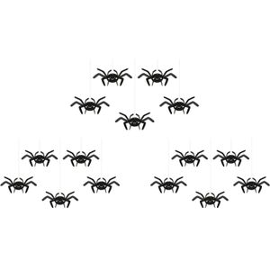 Halloween thema hangende spinnen - 15x - zwart - papier - 27 cm - Hangdecoratie
