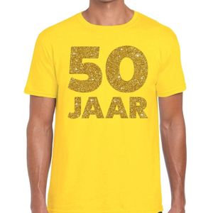 Geel vijftig jaar verjaardags shit met gouden bedrukking - Feestshirts