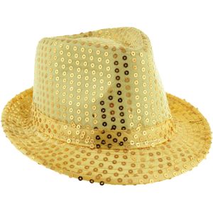 Carnaval verkleed Trilby hoedje met glitter pailletten - goud - polyester - heren/dames - Verkleedhoofddeksels