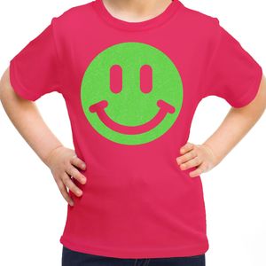 Verkleed T-shirt voor meisjes - smiley - roze - carnaval - feestkleding voor kinderen - Feestshirts