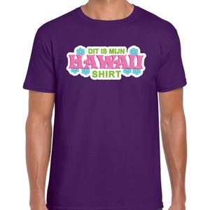 Hawaii shirt zomer t-shirt paars met roze letters voor heren - Feestshirts