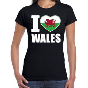 I love Wales t-shirt Verenigd Koninkrijk zwart voor dames - Feestshirts
