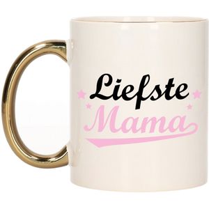 Cadeau koffie/thee mok voor mama - roze met gouden oor - de liefste - keramiek - Moederdag - feest mokken