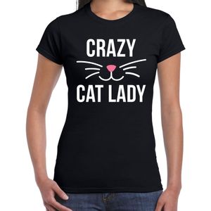 Crazy cat lady kattenvrouw kat t-shirt zwart voor dames - T-shirts