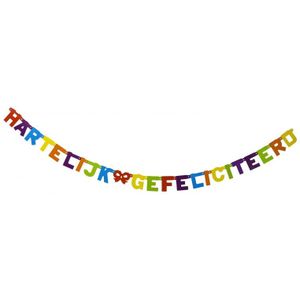 Gekleurde letterslinger Hartelijk Gefeliciteerd 237 cm - Feestslingers