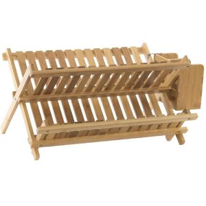 Luxe afdruiprek bamboe hout 45 x 35 cm - uitdruiprek / bordenrek - Afwasrek