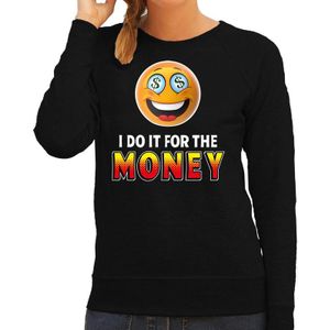 Funny emoticon sweater I do it for the money zwart dames - Feesttruien