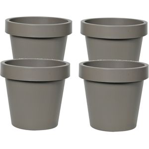 Plantenpot/bloempot - 4x - kunststof - taupe/bruin - Tuin buiten - D16 x H14 cm - Plantenpotten