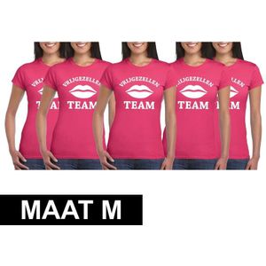 5x Vrijgezellenfeest Team t-shirt roze dames Maat M - Feestshirts