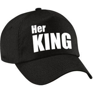 Her King pet / cap zwart met witte letters heren - Verkleedhoofddeksels
