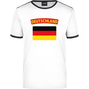 Deutschland wit/zwart ringer t-shirt Duitsland met vlag voor heren - Feestshirts