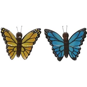 2x magneet hout gele en blauwe vlinder - Magneten
