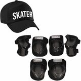 Set van valbescherming voor kinderen maat L / 9 tot 10 jaar met een stoere SKATER pet zwart - Lichaamsbeschermers