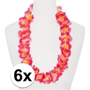 6x Roze/oranje feest hawaii kransens - Verkleedkransen