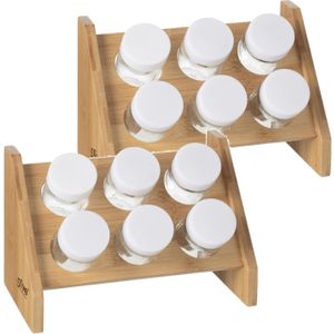 Set van 2x stuks kruidenrekje met 6 kruidenpotjes 21,5 cm van bamboe - Keukenkruiden potjes - Kruiden bewaren