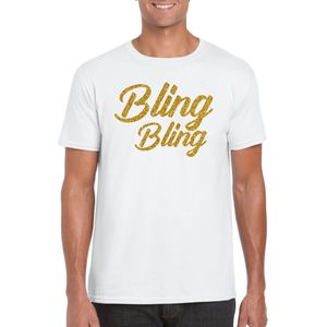 Glitter glamour feest t-shirt heren - bling bling goud - wit - feestkleding - Feestshirts
