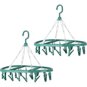 Urban Living Wasgoed droogcarrousel/droogmolen - 2x - 20 clips/knijpers - groen - kunststof - 30 x 42 cm