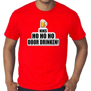 Grote maten niks ho ho ho bier doordrinken foute Kerst t-shirt rood voor heren - kerst t-shirts