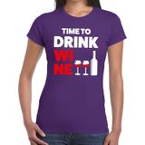 Toppers Time to drink Wine tekst t-shirt paars dames - Feestshirts