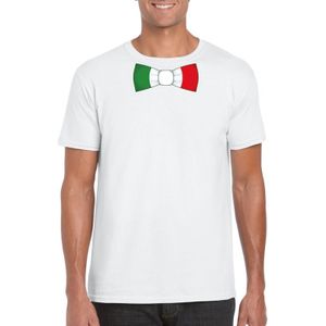 Wit t-shirt met Italie vlag strikje heren - Feestshirts