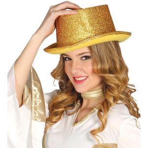 Verkleed hoge hoed gouden glitters - Verkleedhoofddeksels
