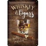 Tinnen muurplaatje Whisky and Cigars 20 x 30 cm - Metalen wandbordjes