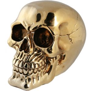Spaarpot van doodshoofd/Skull - polyresin - 15 cm - Gold Light - Volwassenen - Spaarpotten