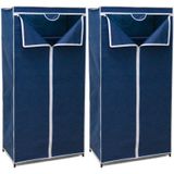 2x Stuks mobiele opvouwbare kledingkasten blauw 75 x 46 x 160 cm - Campingkledingkasten