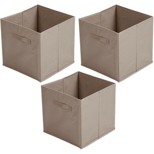 Opbergmand/kastmand Square Box - 3x - karton/kunststof - 29 liter - beige - 31 x 31 x 31 cm - Opbergmanden