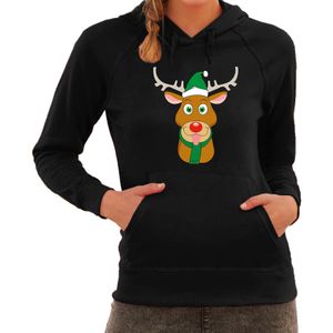 Rudolf met Kerstmuts foute Kerst hoodie / hooded sweater zwart voor dames - kerst truien