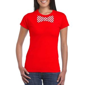 Rood t-shirt met geblokte Brabant strik voor dames - Feestshirts