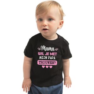 Huwelijksaanzoek baby t-shirt - Mama/Papa - zwart - bruiloft/trouwen - Feestshirts