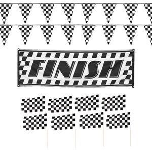 Finish/racing feest thema versiering pakket 11-delig geblokt zwart/wit - Feestslingers