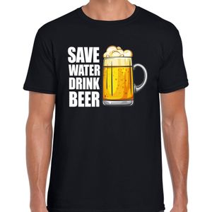 Save water drink beer drank fun t-shirt zwart voor heren - Feestshirts