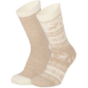 Apollo bedsokken / huissokken - dames - 2-pack - beige - one size - Slaapsokken - Slofsokken - Huissokken