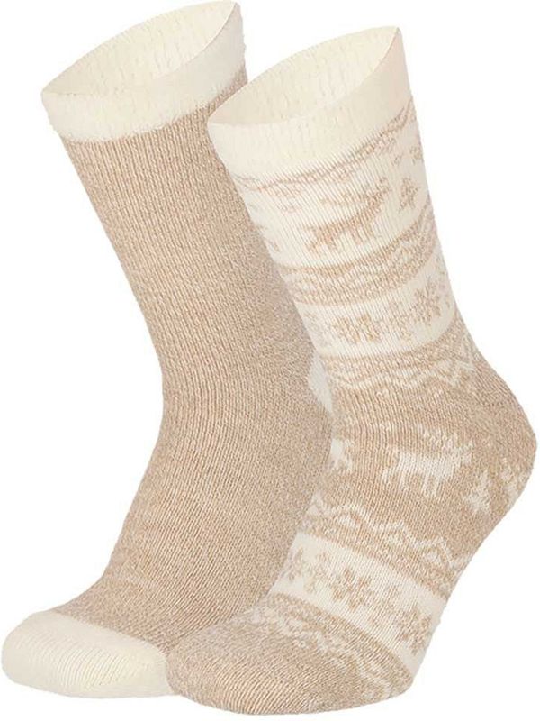 Apollo bedsokken / huissokken - dames - 2-pack - beige - one size - Slaapsokken - Slofsokken - Huissokken
