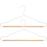 Set van 8x stuks kledinghangers metaal/hout wit 44 x 19 cm - Kledingkast hangers/kleerhangers