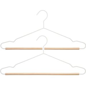 Set van 8x stuks kledinghangers metaal/hout wit 44 x 19 cm - Kledingkast hangers/kleerhangers