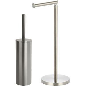 Spirella Badkamer accessoires set - WC-borstel/toiletrollen houder - metaal - zilver/zilver - Luxe uitstraling